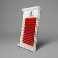 A tray of candy red cashmere eyelash extensions displayed against a grey background.
