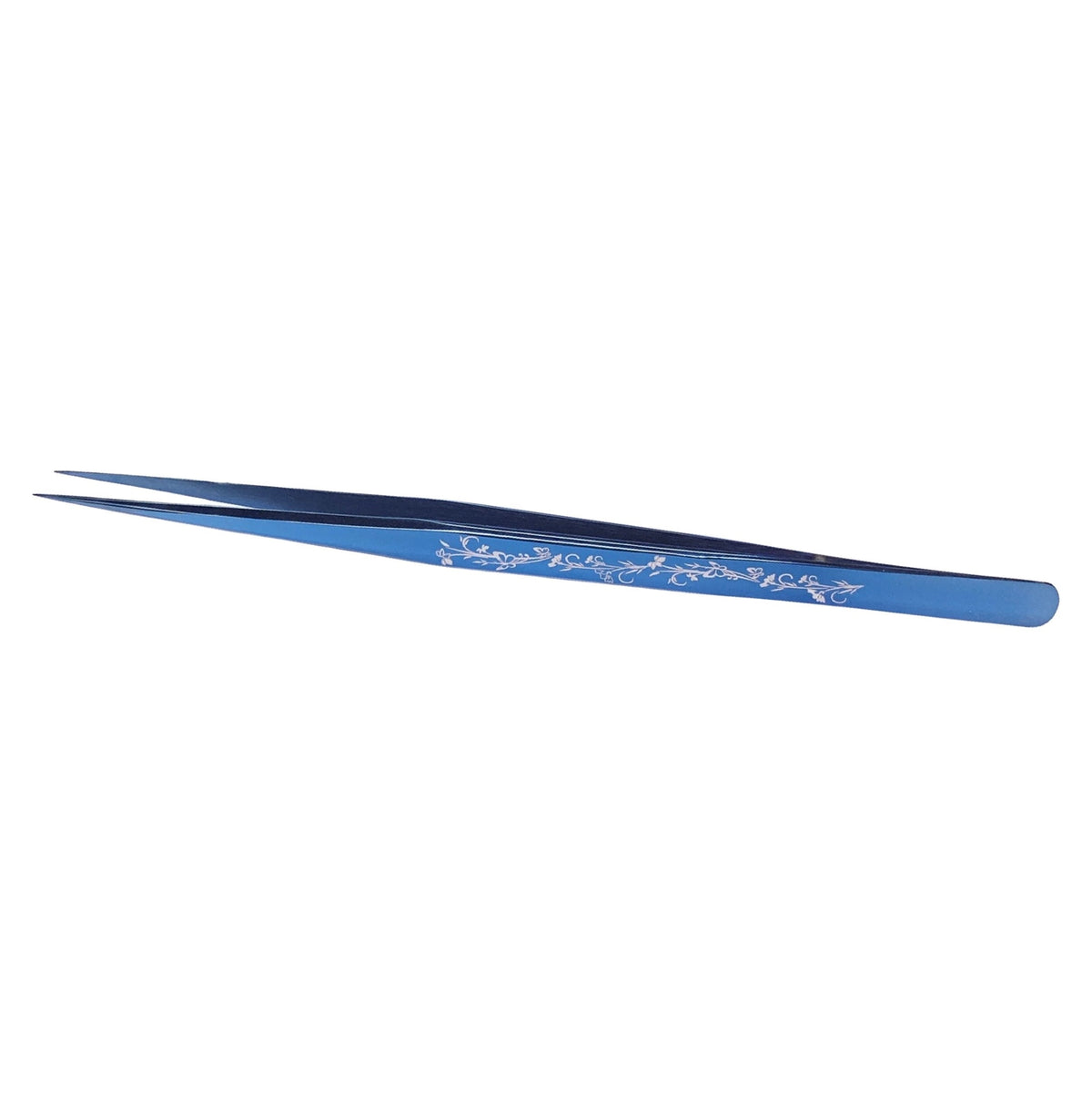 Navy Vine Blossom blue floral isolation lash tweezer – side view