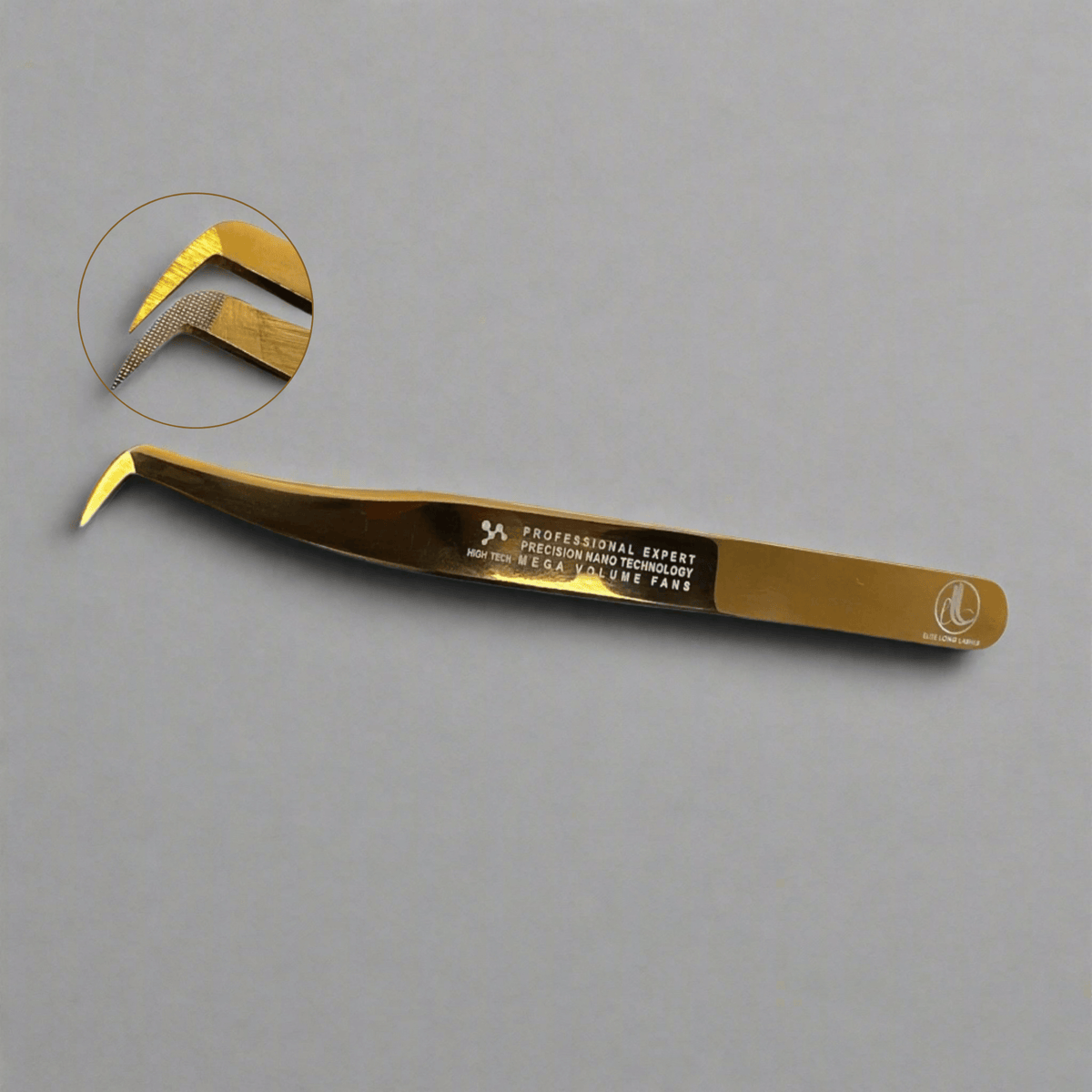 Grab-N-Go Nano Tips mega volume tweezer for eyelash extensions – L shape on gray background