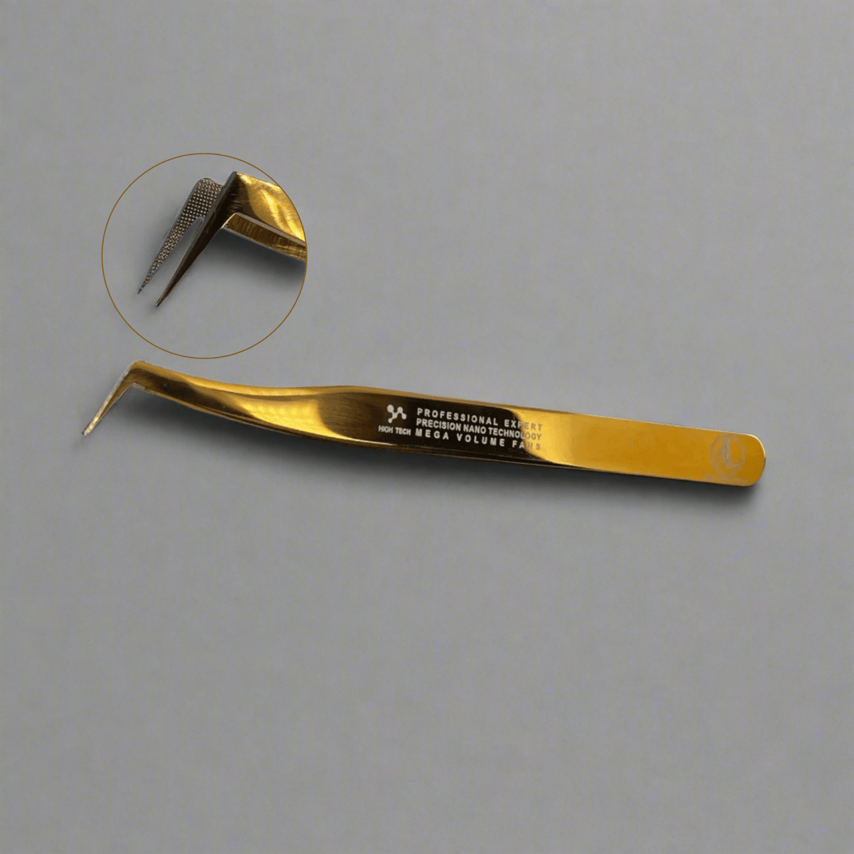 Grab Pro 75° Nano Tips mega volume tweezer for eyelash extensions – L shape on gray background