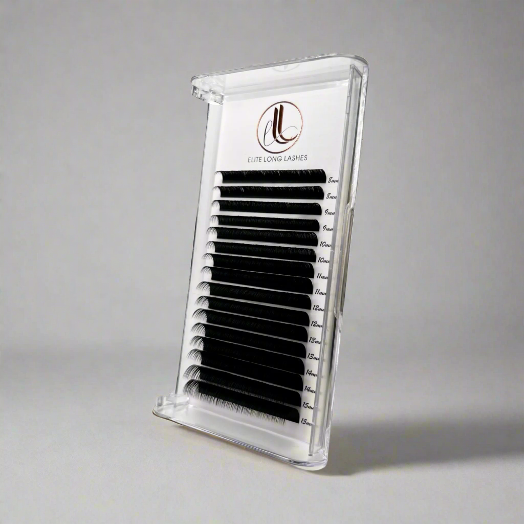 C Curl cashmere eyelash extensions matte black – professional volume lash tray