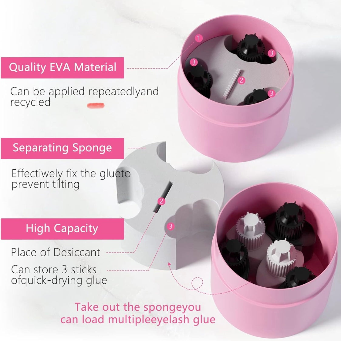Lash glue organizer sealed jar – front view close-up