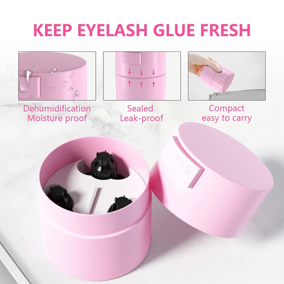 Lash extension glue storage container – lid detail view