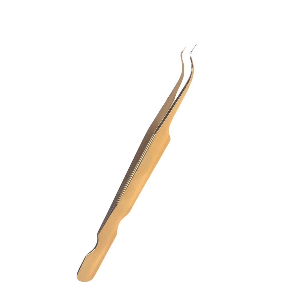 Spectral Edge gold S-shape tweezer – side view close-up