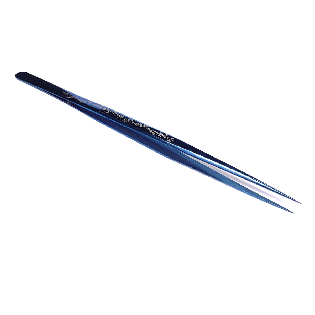Navy Vine Blossom straight I-shape isolation tweezer – close-up