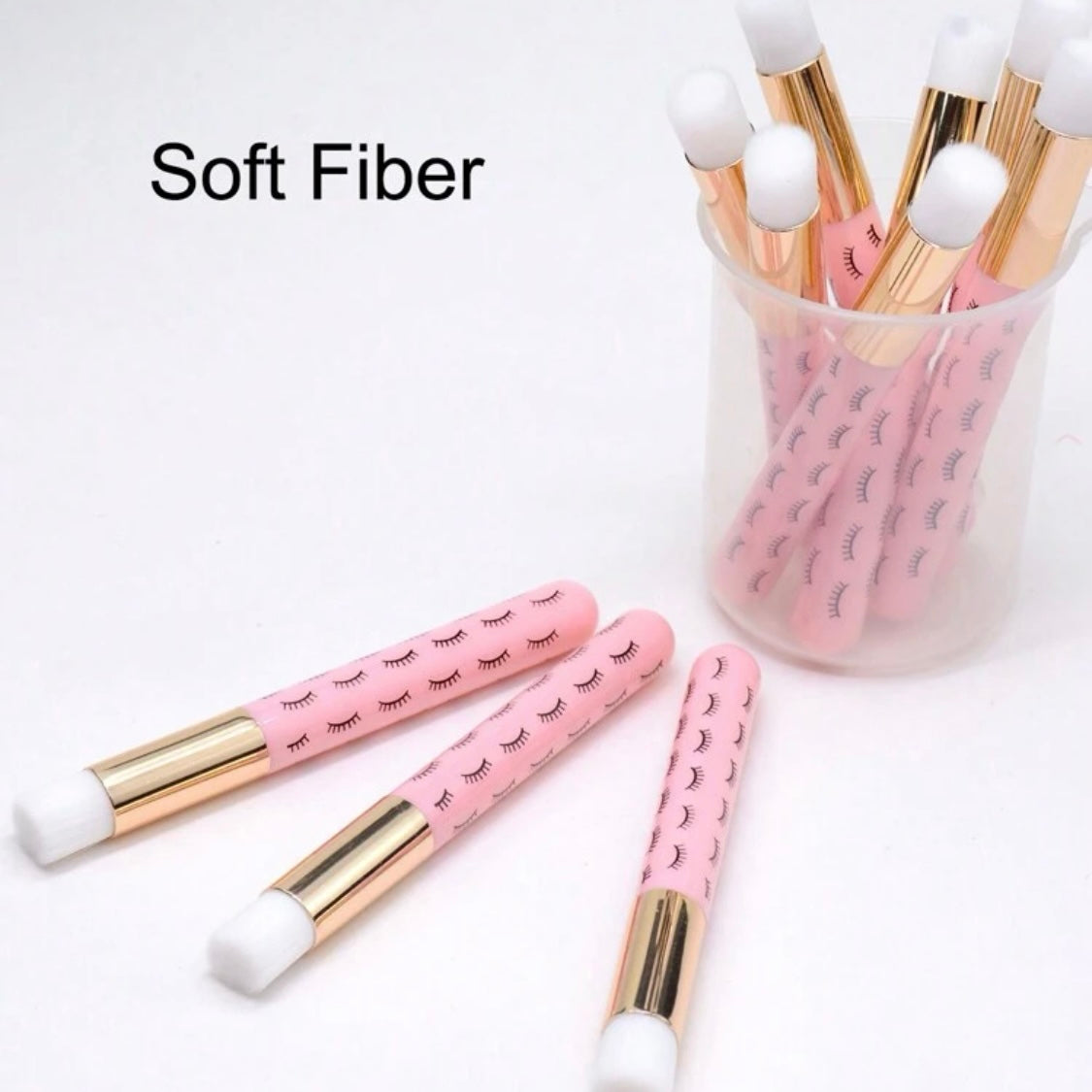 Pink lash cleanser brushes – close-up set view