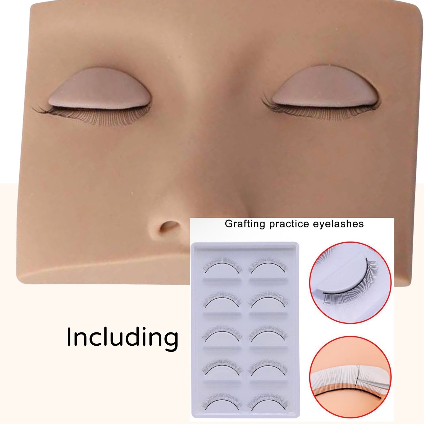 1PCS Mannequin Head with Replaced Eyelids for Lash Training. (Included 5 Pairs/Box False Eyelashes)