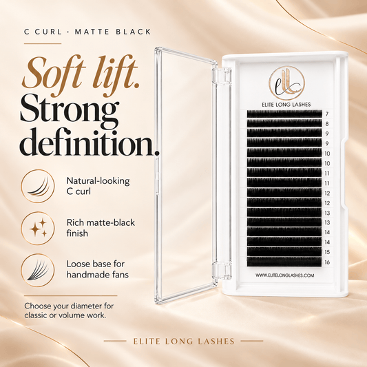 C Curl matte black cashmere lashes: natural-looking lift, matte finish and loose base for handmade fans