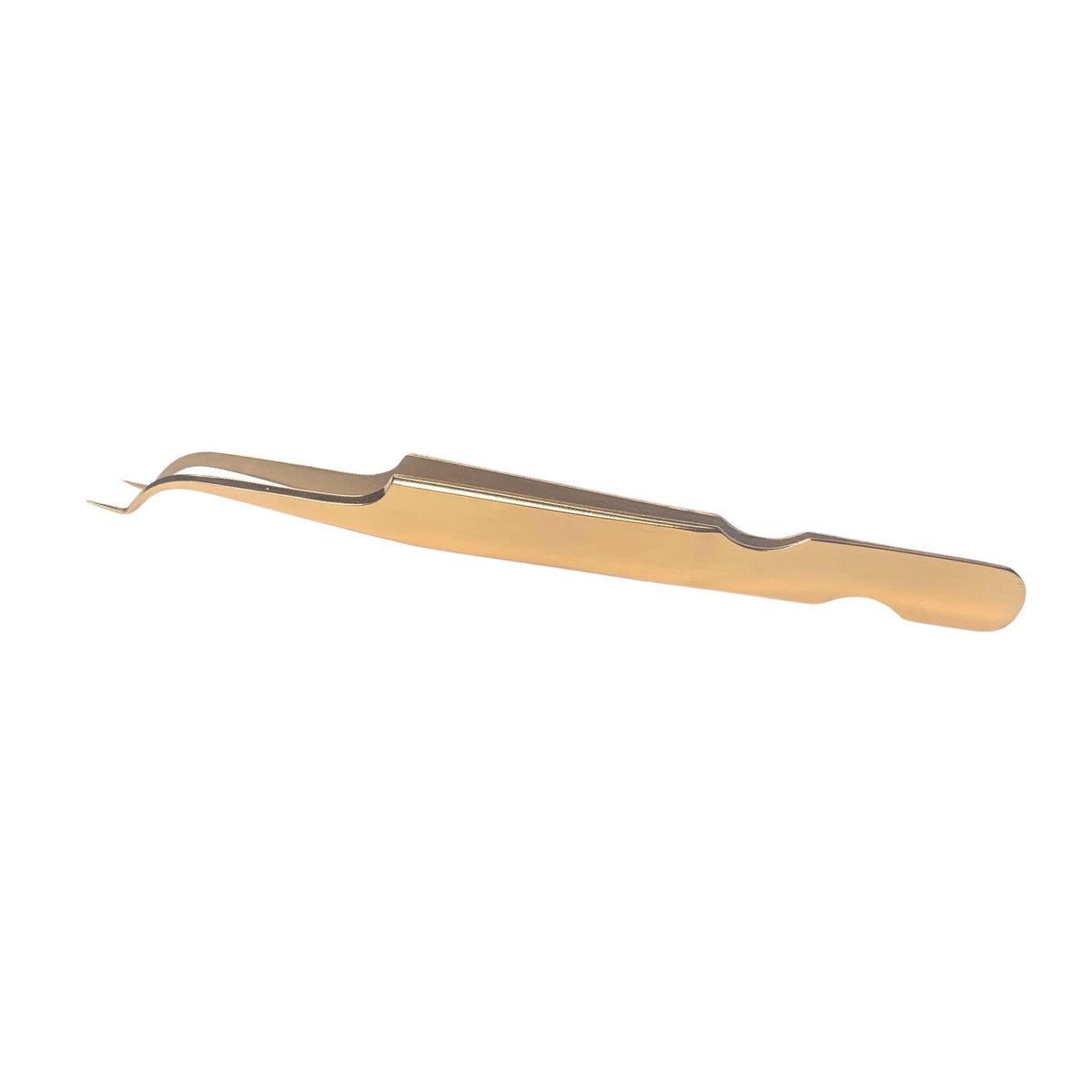 Spectral Edge gold S-shape isolation lash tweezer on white background