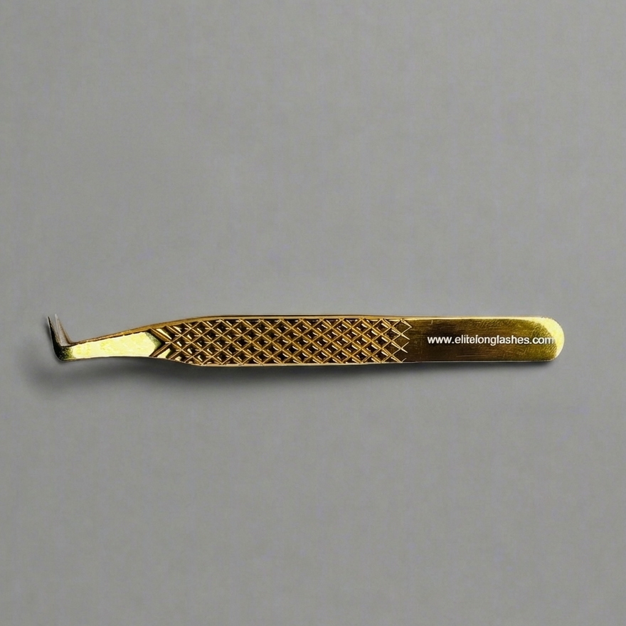 80° Diamond Grip L-shaped mega volume tweezer for eyelash extensions – gold