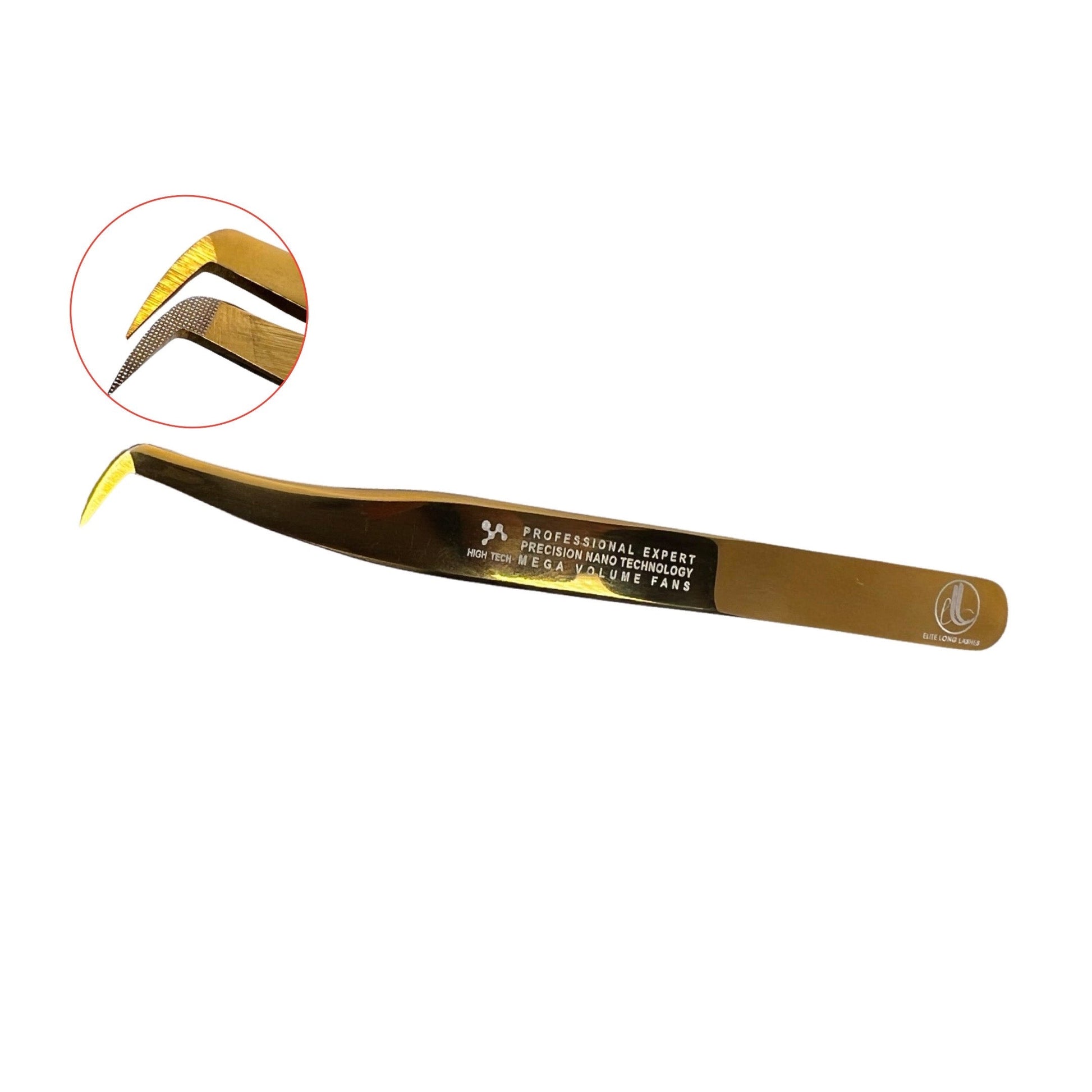 Gold Professional MegaVolume Tweezer for eyelash extensions.