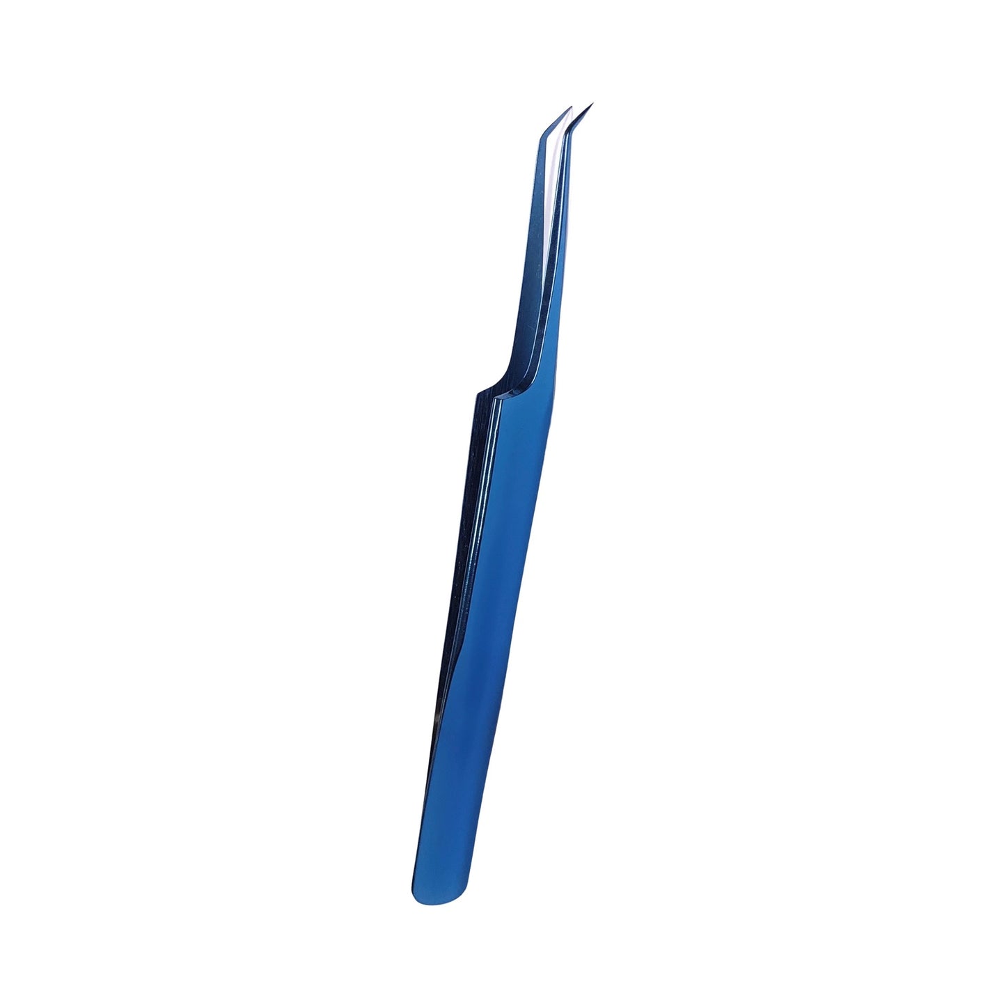 Blue isolation stainless steel tweezer for individual eyelash extensions.