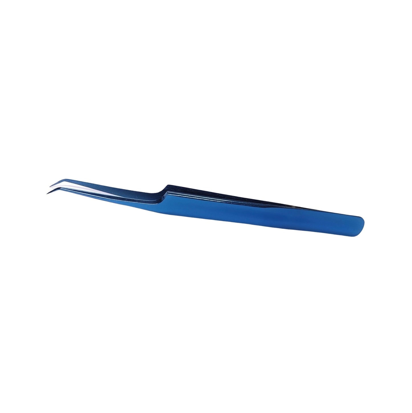 Blue isolation stainless steel tweezer for individual eyelash extensions.