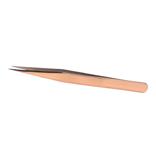 Rose gold stainless steel tweezer for eyelash extensions.