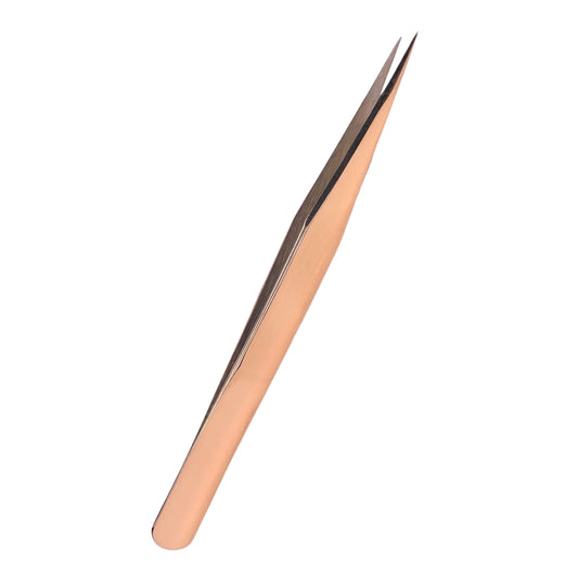 Rose gold stainless steel tweezer for eyelash extensions.