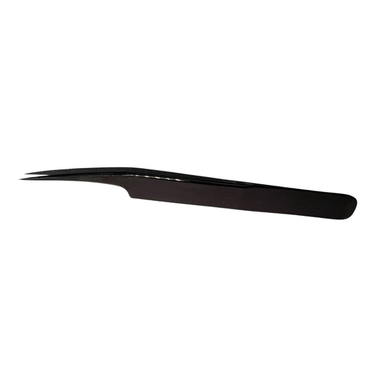 Black stainless steel isolation tweezer for individual eyelash extensions.