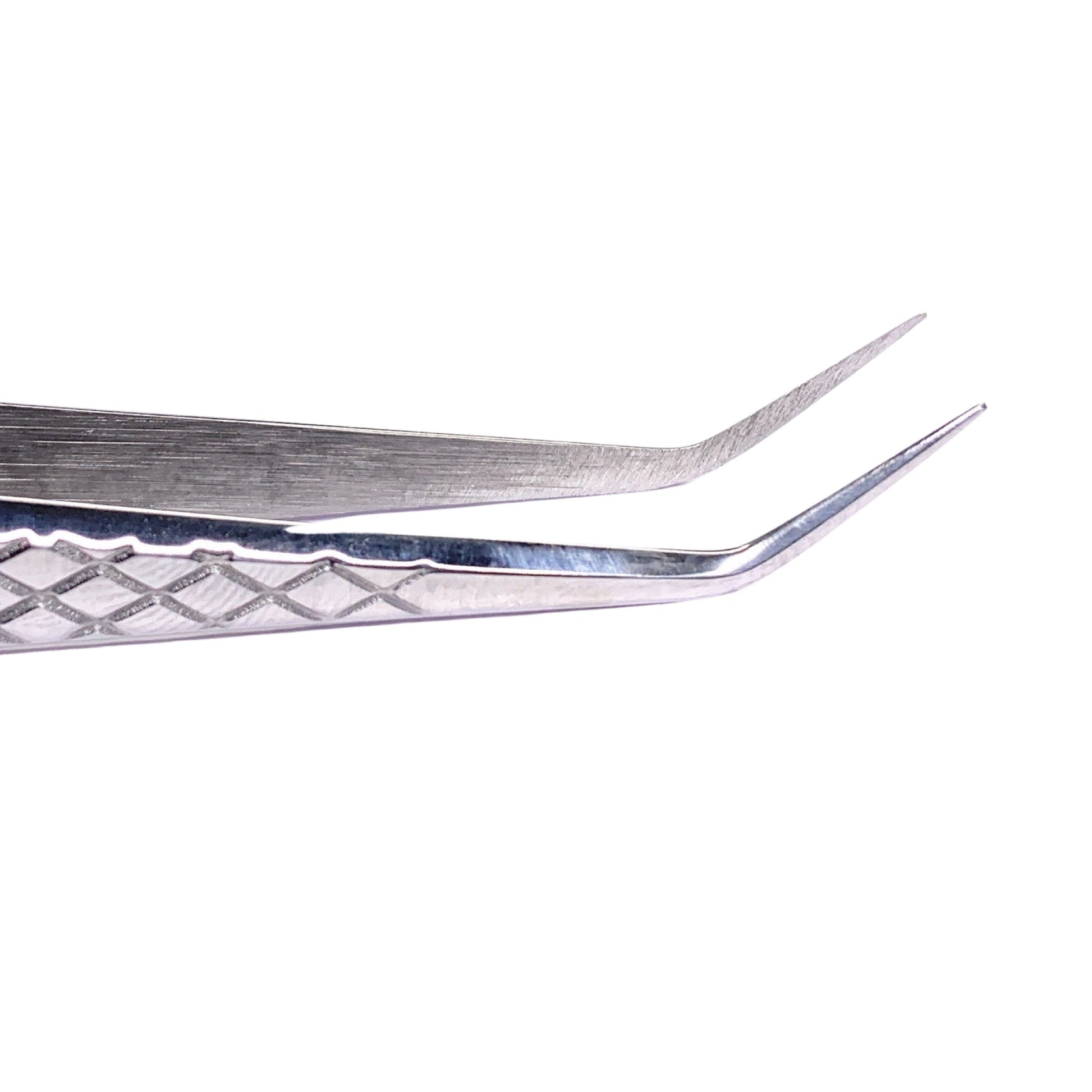 Classic silver stainless steel tweezer for eyelash extensions.