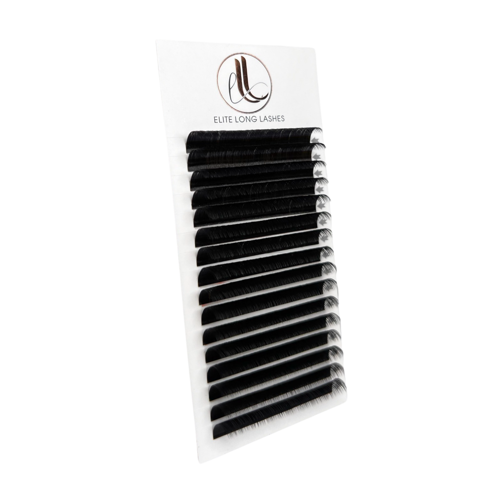 A tray of black, matte mink easy fan eyelash extensions. 16 lash lines per tray.