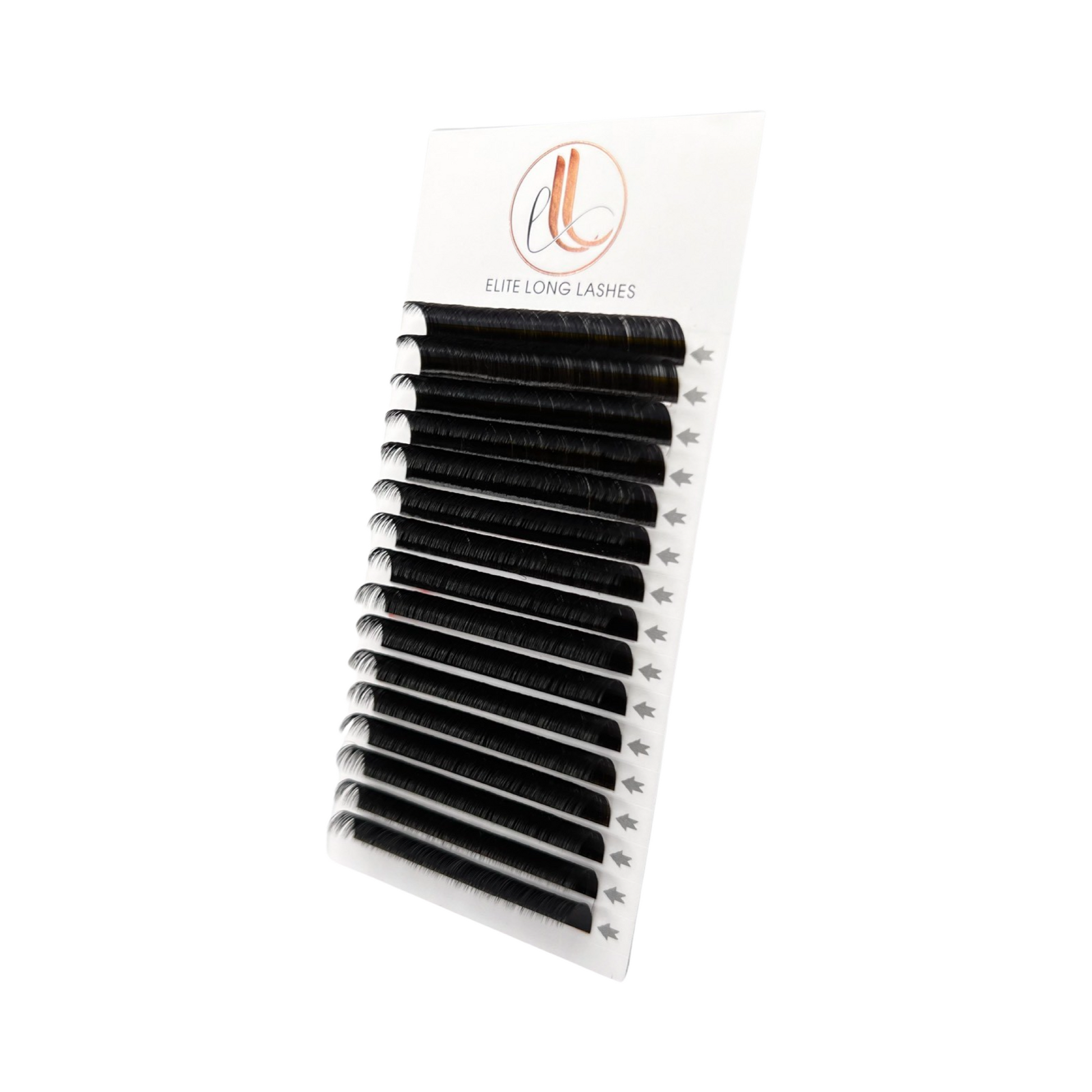 A tray of black, matte mink eyelash extensions. 16 lash lines per tray.