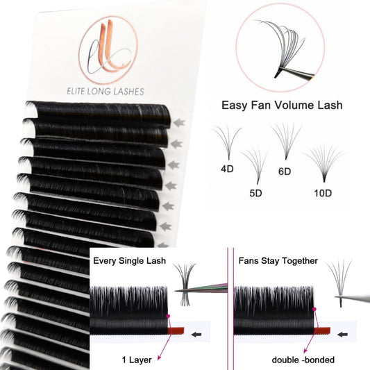 A tray of black, matte mink easy fan eyelash extensions. 16 lash lines per tray.