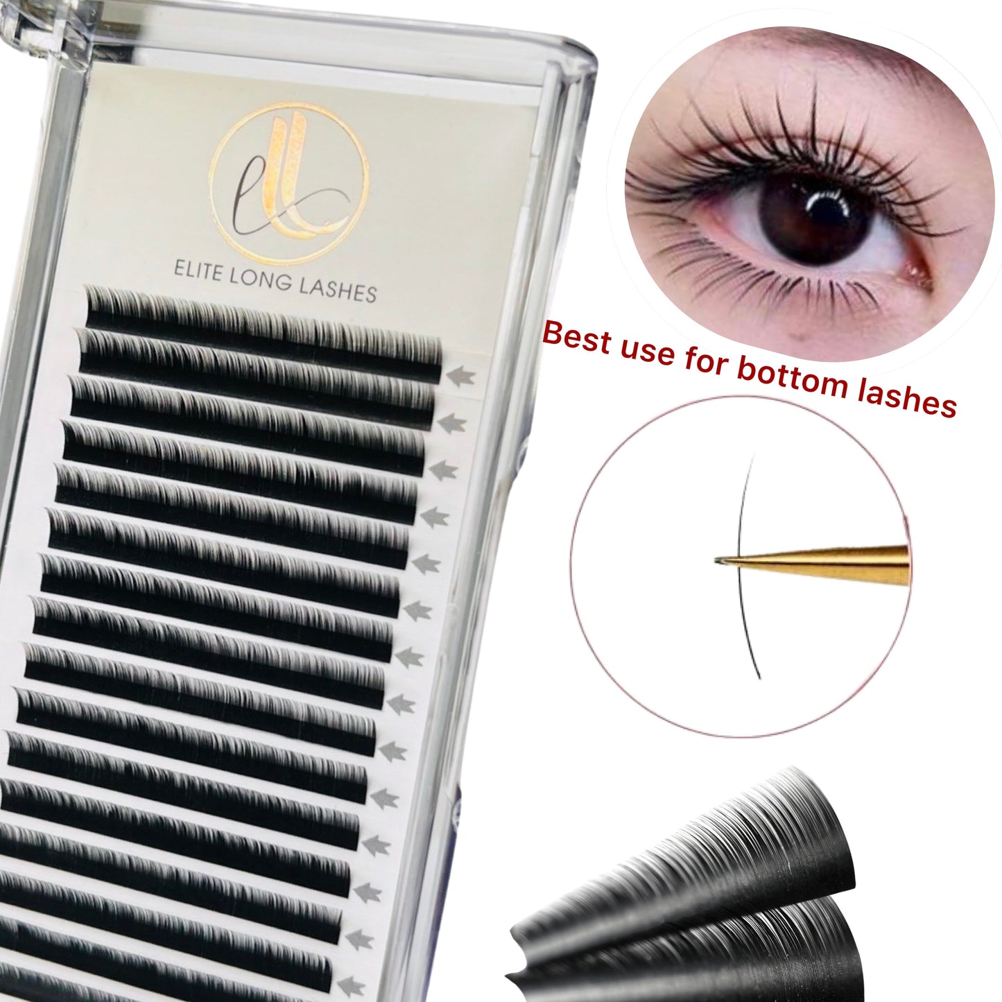 A tray of black, matte mink eyelash extensions. 16 lash lines per tray.