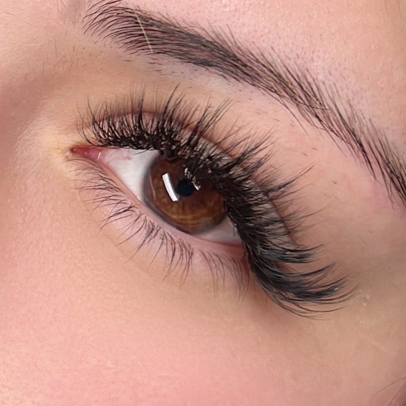 black lashes brown eye closeup
