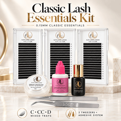 Professional classic lash kit with C, CC and D mixed trays, classic tweezer and isolation tweezer