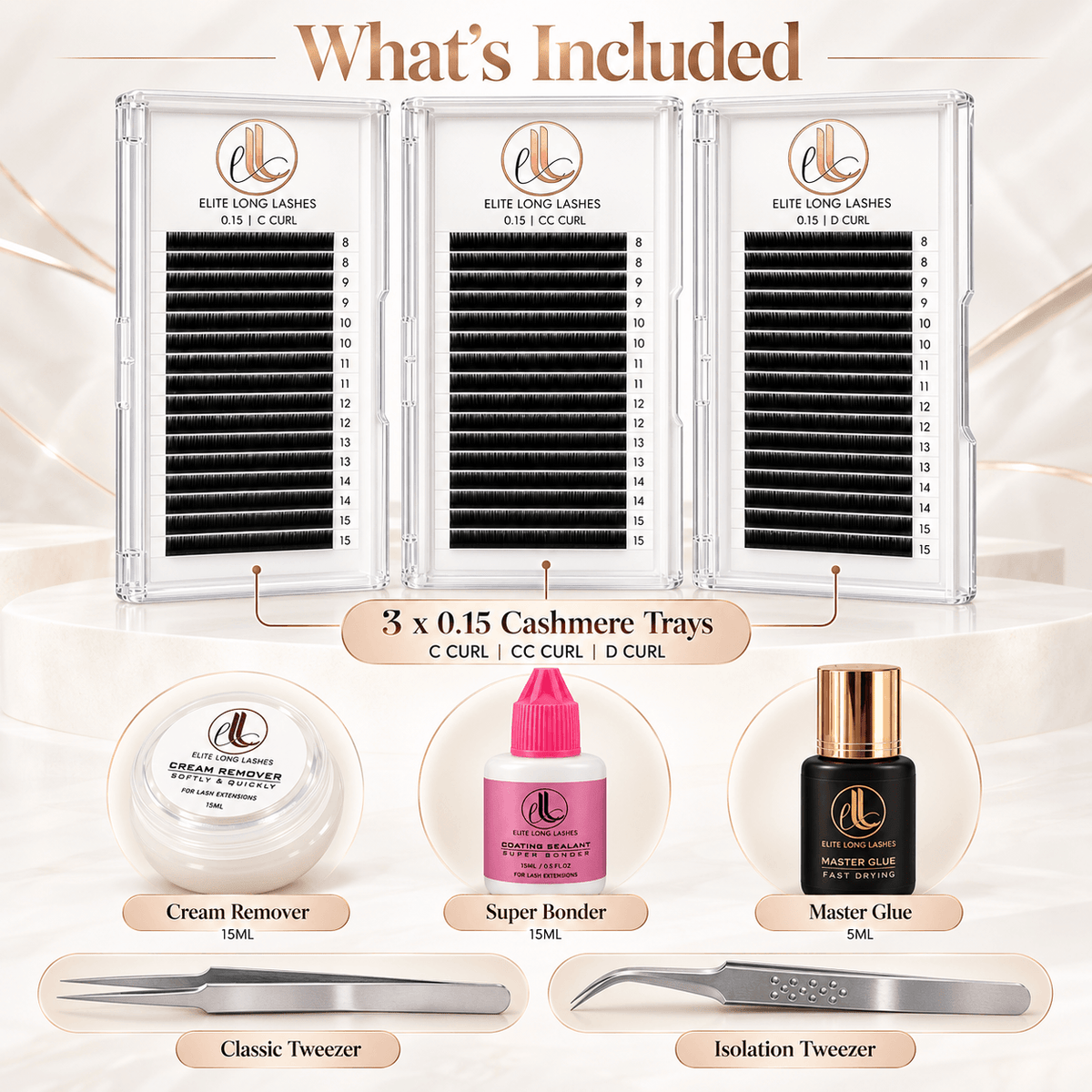 What's included in the Classic Lash Essentials Kit with 0.15mm lash trays and lash extension tools