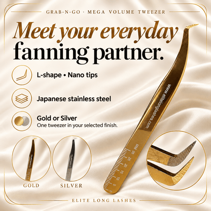Elite Long Lashes Grab-N-Go mega volume tweezer – profile, material and finish options