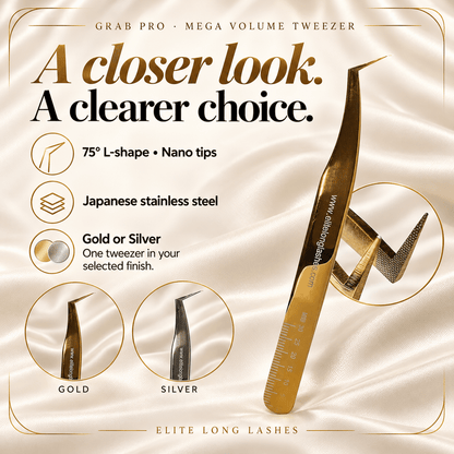 Elite Long Lashes Grab Pro mega volume tweezer – profile, material and finish options