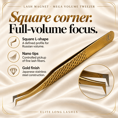 Elite Long Lashes Lash Magnet mega volume tweezer – benefits and tip close-up