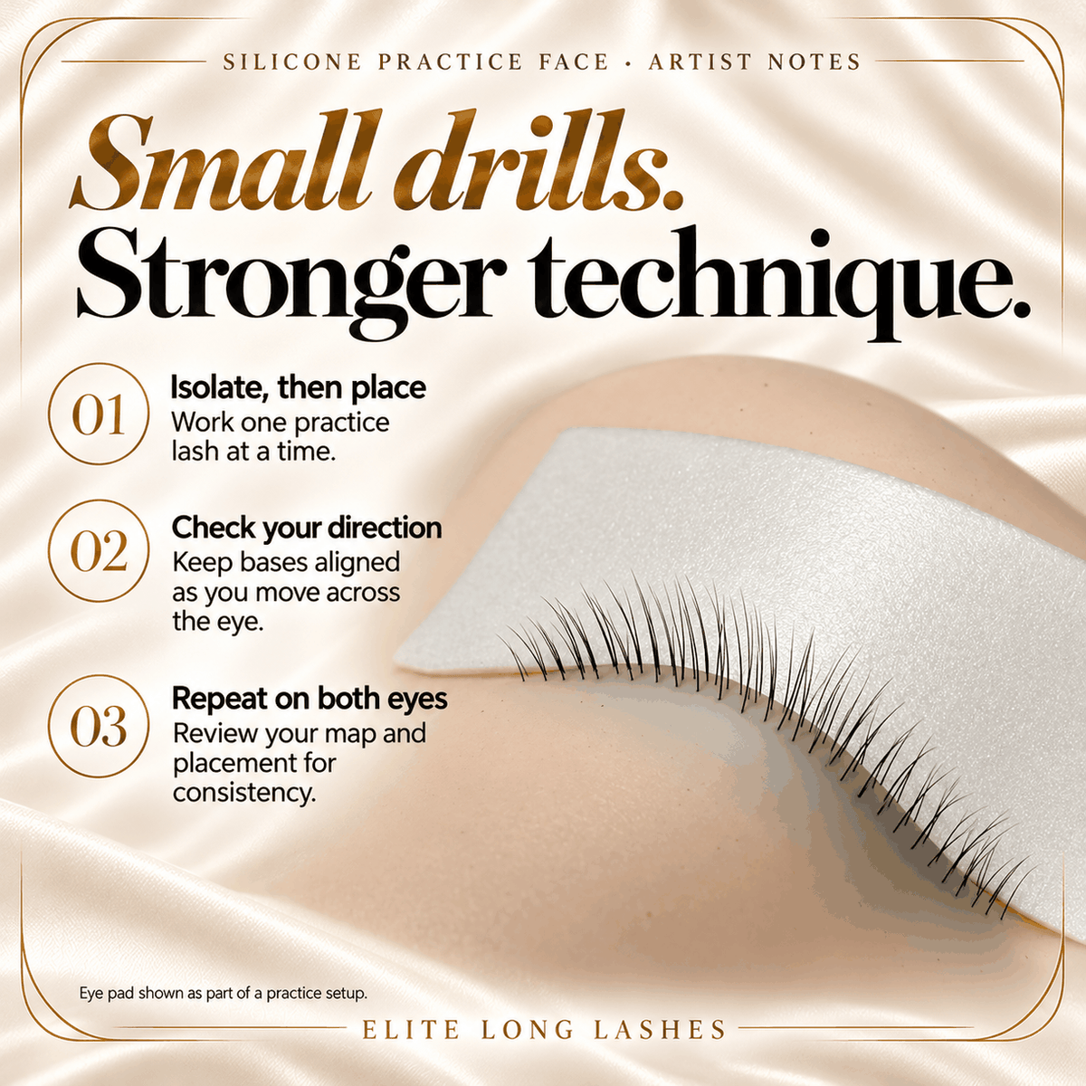 Silicone practice face lash training tips: isolate one practice lash, check extension direction and repeat mapping on both eyes.