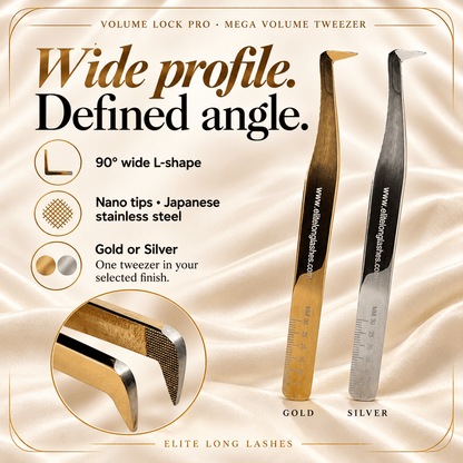 Elite Long Lashes Volume Lock Pro mega volume tweezer – profile, material and finish options