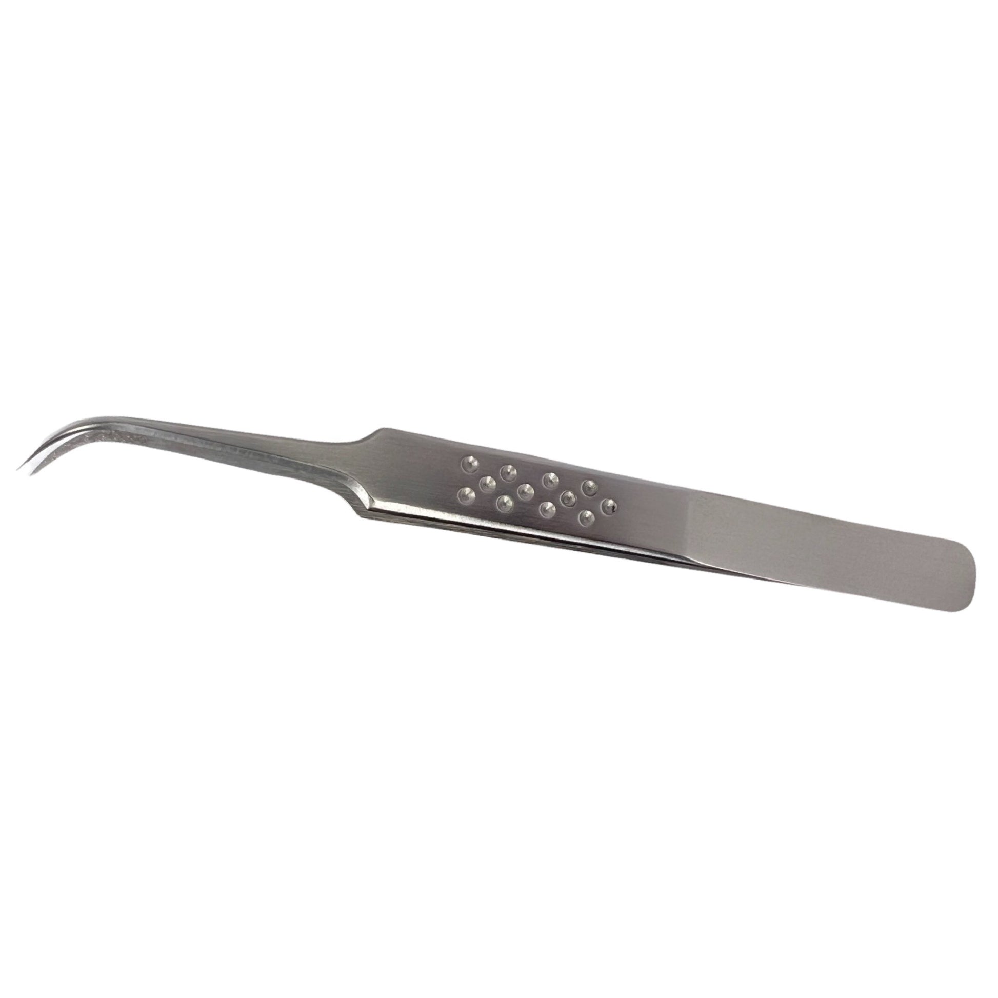 Metal tweezers on a white background