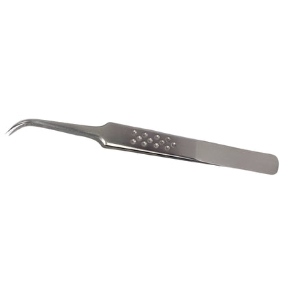 Metal tweezers on a white background