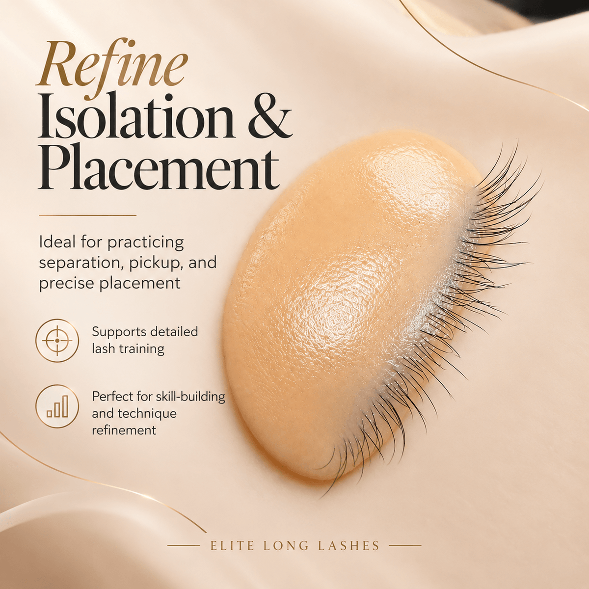Silicone practice eyelid with lash training tips: refine isolation, separation, pickup, and precise extension placement.